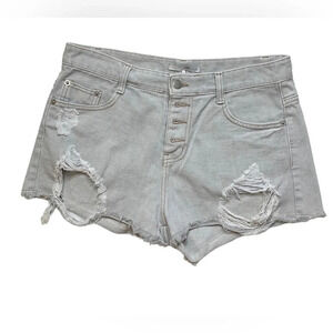 Oak + Fort Women's Jean Shorts Jorts Cutoff Distressed Denim Grey Raw hem Medium